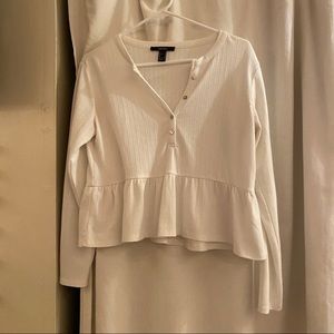 Forever 21 Thermal Long-sleeve Cropped Peplum Top White